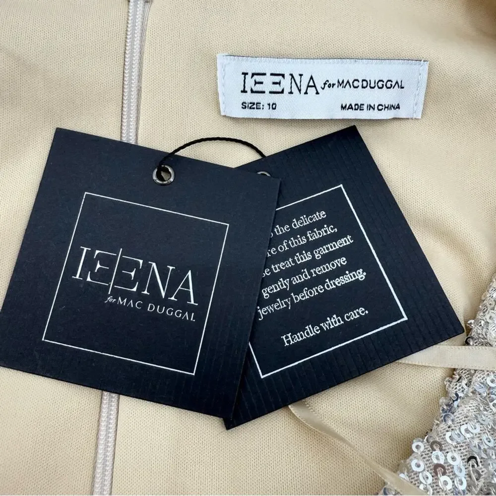 Mac Duggal Silver Sequin V Neck Wrap Gown Nude Formal Evening Dress 10 NWT - Picture 10 of 12